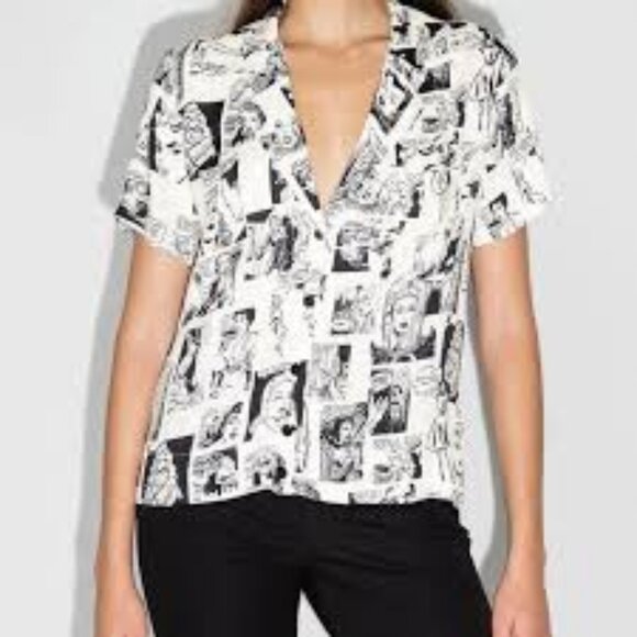 Reformation Women's Black and White Shirt short sleeve pictures pattern size XS - Picture 2 of 8